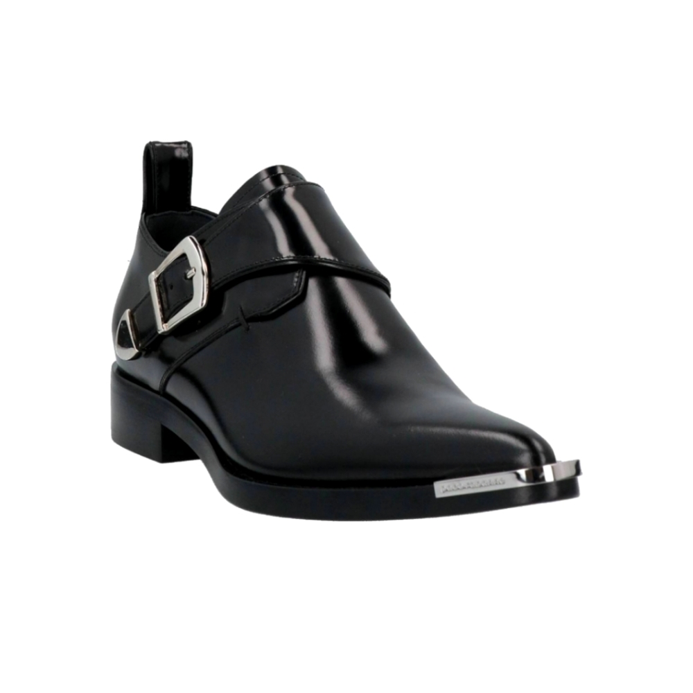 NIB Paco Rabanne black leather western loafers